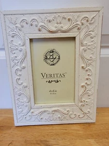 Veritas Ivory White Scroll Wood? Picture Frame for 4" x 6" Photo Distressed look - Picture 1 of 5