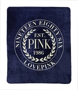 Victoria's Secret VS PINK Sherpa Blanket Throw Navy Blue Logo 50 X 60 - Picture 1 of 6