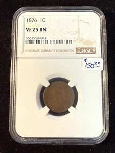 1876 INDIAN HEAD CENT NGC VF 25 BN - Picture 1 of 4