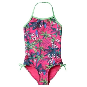 So Girls Size 4 5/6 Pink Tropical Palm Tree Print UPF 50 One Piece Swimsuit NEW - Picture 1 of 1