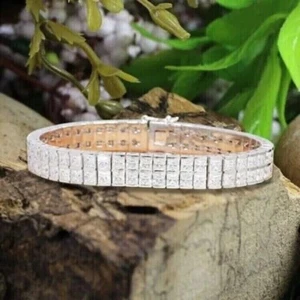 15.00Ct Simulated Diamond Men's Double Row Tennis Bracelet 14k Rose Gold Plated - Picture 1 of 7