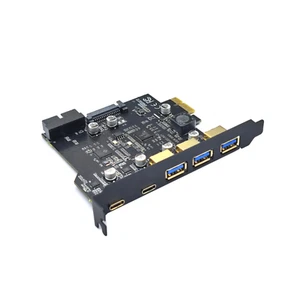 Carte d'extension USB 3.2 GEN1 PCI-E 5 ports connecteur 19 broches 2xType C 3xType A - Photo 1/6