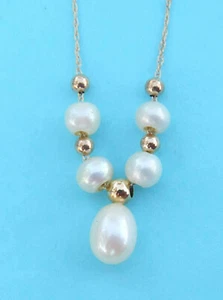 "Collar de perlas cultivadas genuino con 5 perlas - cuentas/cadena de oro amarillo de 14 K - 18" - Imagen 1 de 4
