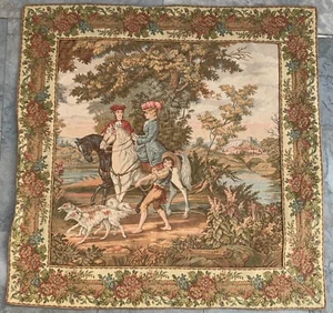 3x3 Vintage French Tapestry Wall Hanging Hunting Colorful Decorative 90x90 cm - Picture 1 of 10