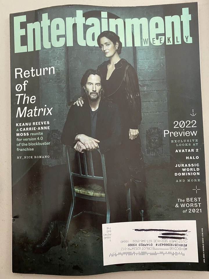 ENTERTAINMENT WEEKLY-JAN 2022-RETURN OF MATRIX-KEANU REEVES & CARRIE-ANNE MOSS - Image 1 of 1