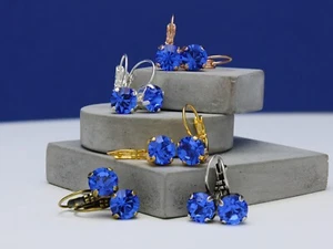 Sapphire Leverback Earrings made with Premium Quality Crystal Choose Your Finish - Picture 1 of 6