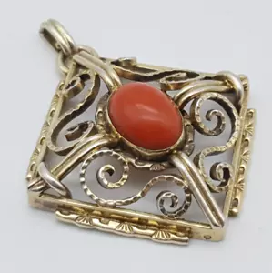 Antico Ciondolo Argento Con Corallo - Argento Placcato Oro - (7) - Foto 1 di 12
