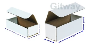 COMBO Lot 50 Boxes of 12x4x4 and 50 Boxes of 12x4x2 White Cardboard Mailing Box - Picture 1 of 6