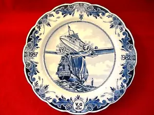Vintage Delfter blaue Gedenktafel - 25 Jubiläum KLM & fliegender Holländer 11 Zoll - Bild 1 von 9