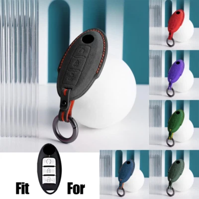 Suede Leather Car Key Fob Case Cover For Nissan Qashqai Pulsar Juke March 370Z Foto 1 de 4