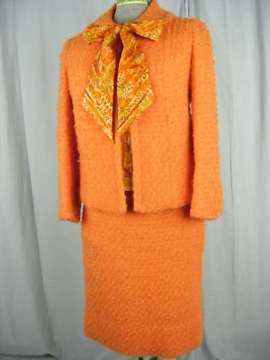 LILLI ANN Vtg 60s Orange Woven Wool Mod Jacket/Top/Skirt-Bust 36/Waist 24 - Image 1 of 4