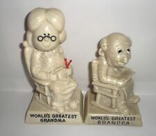 World's Greatest Grandma & Grandpa *Vintage 1970 Russ Berrie* Beige Hard Plastic