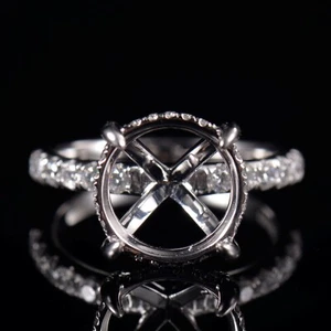 Custom Round Cut 10mm Natural Diamond Solitaire Ring Semi Mount 14K White Gold - Picture 1 of 13