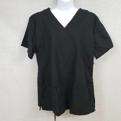 B Scrubs Women’s Scrub Top 1XL Black V-Neck 3 Pockets Side Slits Tie Back NWT - Image 1 of 4