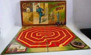 Antique 1888 HORATIO ALGER-Type TELEGRAPH BOY GAME McLoughlin Bros. METAL PIECES - Picture 1 of 23