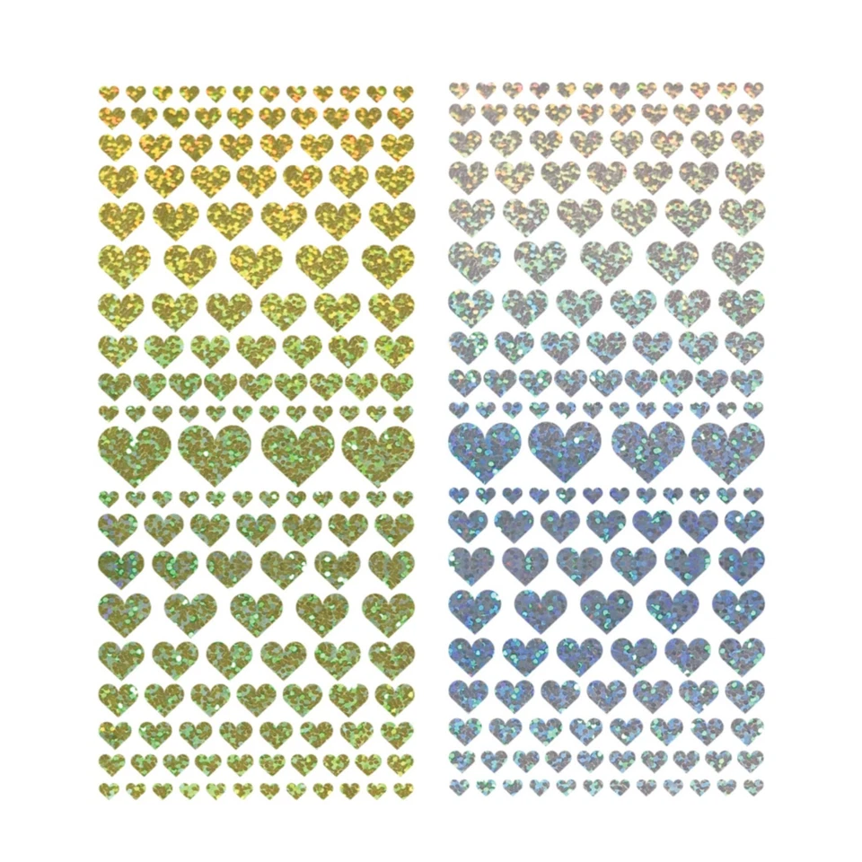 Holographic heart sticker sheet peel off shimmer card gift gold silver Valentine - Image 1 of 1