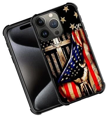 Funda Compatible con iPhone 16 Pro Max,Madera Cross Power Bandera Americana Foto 1 de 4
