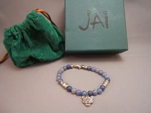 JAI Sterling Silver Couger/ Leopard Head Bamboo  Blue Gem Bead Bracelet w/ Box - Picture 1 of 8