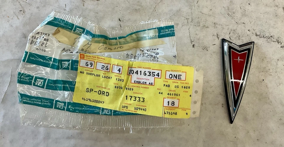 1982-1991 Pontiac 6000 Headlamp & Radiator Grille Mount Panel Emblem GM NOS C20 - Image 1 of 3