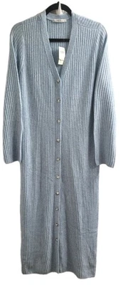 Abercrombie & Fitch Kathleen Post Long Ribbed Cardigan Dress Blue ST Button Up - Image 1 of 4
