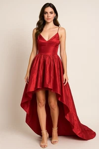 Rot High Low formelles Kleid 7/8 Blasensaum Tüll Party Abschlussball Cocktail Urlaub Y2K - Bild 1 von 9