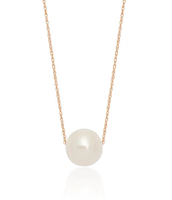 Cadena de cuerda de perlas cultivadas de agua dulce redonda blanca de 10 mm de oro rosa macizo de 14K... Foto 1 de 4