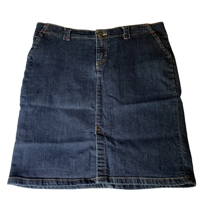 Lacoste Denim Skirt Womens 42 Blue Jean Embroidered Crocodile Logo Pocket Split - Image 1 of 4
