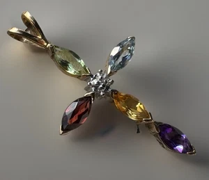 9ct 375 Yellow Gold Mixed Gemstone Crucifix Cross Pendant Fully Hallmarked 31mm - Picture 1 of 6