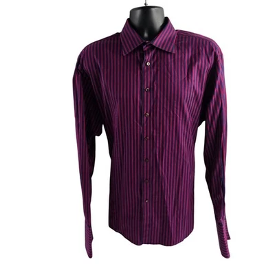 Camisa de vestir Thomas rosa ajustada prestigio a rayas para hombre 17,5 púrpura rosa Foto 1 de 4