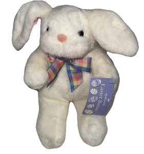 Hallmark Easter Bunny White Rabbit Plush 10” With Plaid Bow Pink Nose - Picture 1 of 3