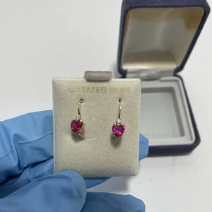Vintage 10k Gold Lab Created Ruby Earings - Picture 1 of 10