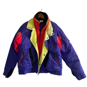 Chaqueta acolchada de esquí Mountain Goat para hombre talla mediana multicolor púrpura rosa amarillo - Imagen 1 de 8