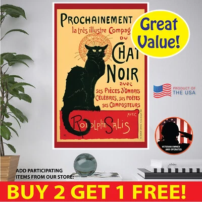 PÓSTER MULTI francés retro gato negro. PEGATINA POSTAL FORMATO PAPEL LIENZO VINILO Foto 1 de 4