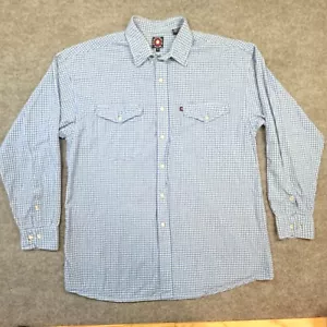Mens Shirt By Panhandle Large Blue Plaid Pearl White Snaps Western - Picture 1 of 9