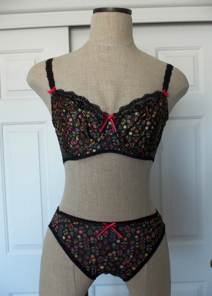 Sujetador Freya CLARISSA Negro Ditzy Estampado Floral 3926 UW Balcón 30DD & 3986 Calzoncillo S Foto 1 de 4