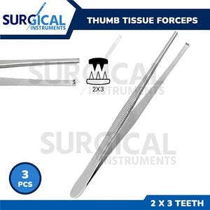 3 Pcs Thumb Tissue Forceps 5" 2x3 Teeth Stainless Steel German Grade - Picture 1 of 10