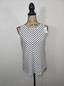 NEW Loft Women's Black White Striped Tie Back Cami Tank Top Blouse SP Petite - Picture 1 of 9