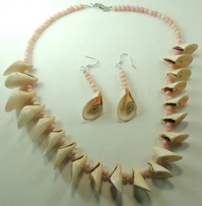 Statement Muschel & Koralle Halskette & Ohrring Set Strand Hochzeit Handarbeit - Bild 1 von 2