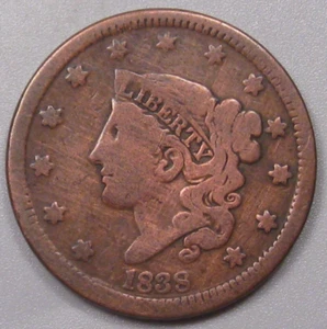 1838 US Large Cent Cleaned. #5 - Picture 1 of 6