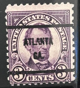 ATLANTA, GEORGIA TWO Precancels , Three Cent ABE LINCOLN Stamp - Picture 1 of 2
