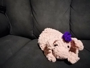 Handmade crocheted pig lovey comforter purple bow - Picture 1 of 2