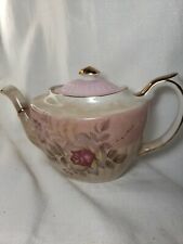 Vintage Arthur Wood Pink ROSE ENGLISH TEAPOT Gold  Trim Ribbed Body Queen Anne