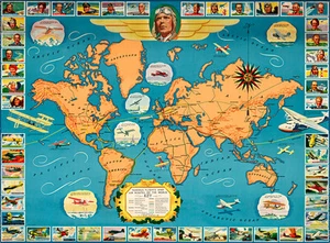 Famous Flights and Air Routes of the World 1937 A1 Art Print - Picture 1 of 1