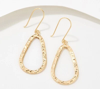 Pear Shaped Hammered Dangle Drop Earrings Real 14K Yellow White Rose Pink Gold  - Image 1 of 4