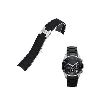 AR5868 20mm Black&Silver Rubber Plated Steel Bracelet For Emporio Armani - Picture 1 of 7
