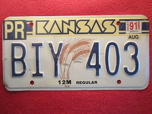 CAR TAG License Plate 1991 KANSAS BIY 403 Pratt County [N7A] - Picture 1 of 1