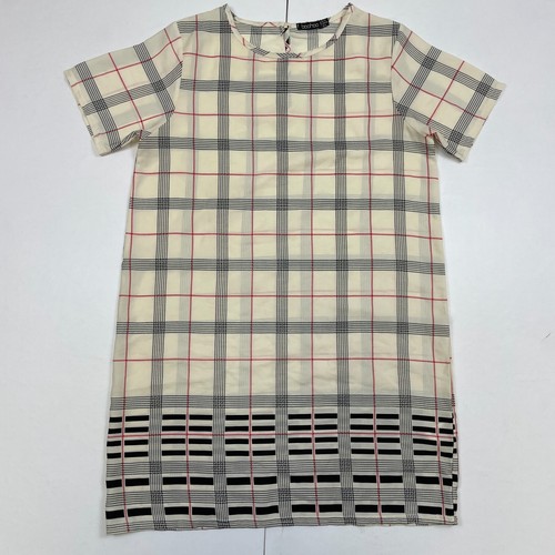 OFF WHITE Abito Boohoo 12 beige panna quadri manica corta girocollo corto bianco sporco