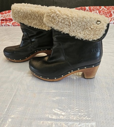 Stivali Ugg Australia neri in pelle e montone! Boho nucleo di cottage
