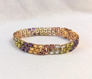 Regenbogen Turmalin Armband dreifach mehrere Glieder Sterlingsilber Gold Vermeil - Bild 1 von 5