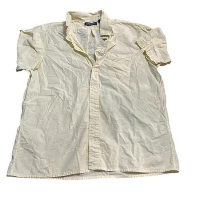 Vtg Lands End Seersucker Shirt Mens Large Yellow White Stripes Preppy Coastal - Image 1 of 4